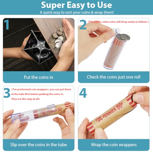 Ainiv Coin Sorter Tube Coin Counter with Coin Wrappers, 5-in-1