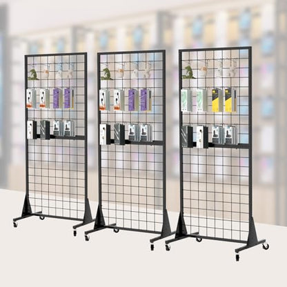 3-Pack 2'x5.5' Ft Gridwall Panel Display Stands Heavy Duty Floor Standing Retail Display Rack with Triangle Base for Retail Art Show with 20 Hooks