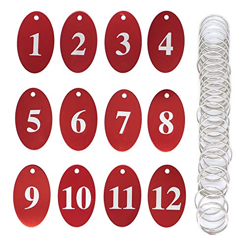 Aluminum Alloy Oval Number Tag Key Tag with Key Rings - color: Red, size: 0-10