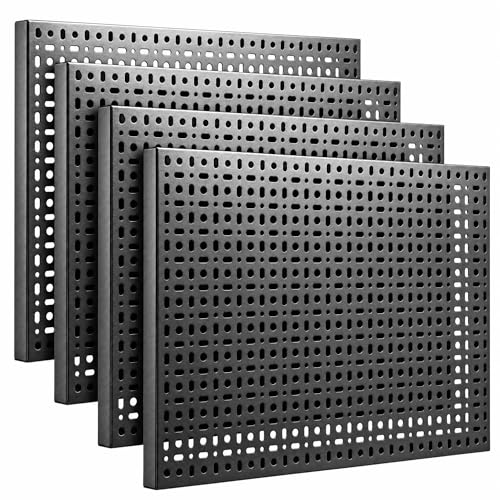 4 Pack Peg Board, 16×12" Black Metal Pegboard Wall Panels for Garage - size: Square