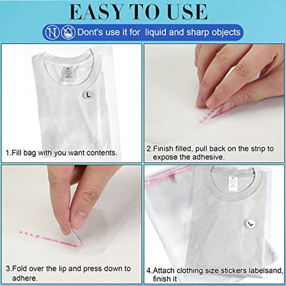 Epakh 200 Pcs Clear Plastic Shirt Bags with 3500 Stickers, 11 x 14 Inch - size: 11 x 14 Inch
