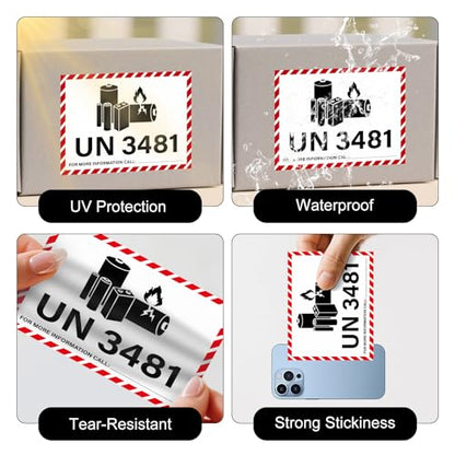 200 PCS UN 3481 Stickers Lithium Ion Battery Caution Labels - size: 4.7 x 4.3 Inches