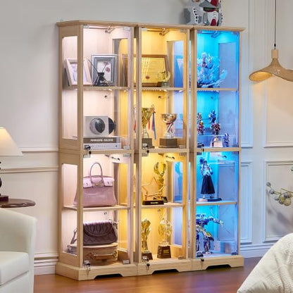LELELINKY Farmhouse Narrow Glass Display Cabinet with Doors Set of 3 - color: Natural, size: 3 Pack