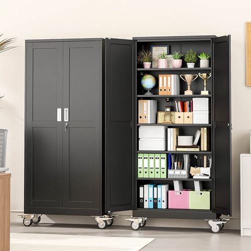 pozdeg 75" Black Lockable Rolling Metal Garage Storage Cabinet - color: Black, size: 15.75"D x 31.5"W x 75"H