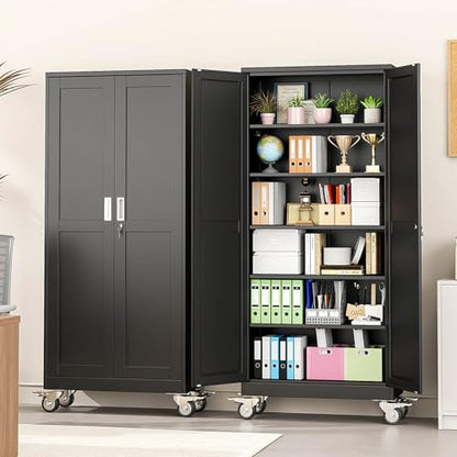 pozdeg 75" Black Lockable Rolling Metal Garage Storage Cabinet - color: Black, size: 15.75"D x 31.5"W x 75"H