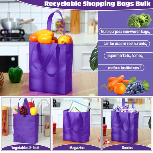Windyun 50 Pcs Reusable Tote Bag Bulk 8 x 4 x 10 Inch, Dark Purple - color: Dark Purple