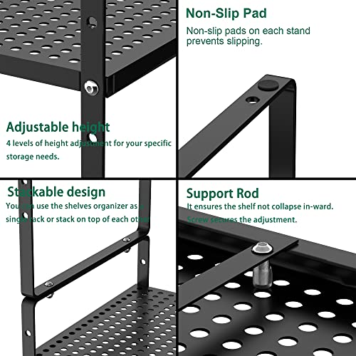 Redrubbit Large Expandable Cabinet Storage Shelf, Adjustable Height Steel Metal Kitchen Counter Organizers Shelves Spice Rack for Kitchen Pantry Bathroom Cupboard Desk Home Office, Black-3 Pack - color: Black