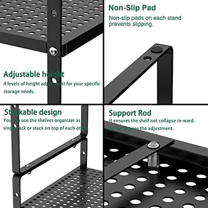 Redrubbit Large Expandable Cabinet Storage Shelf, Adjustable Height Steel Metal Kitchen Counter Organizers Shelves Spice Rack for Kitchen Pantry Bathroom Cupboard Desk Home Office, Black-3 Pack - color: Black