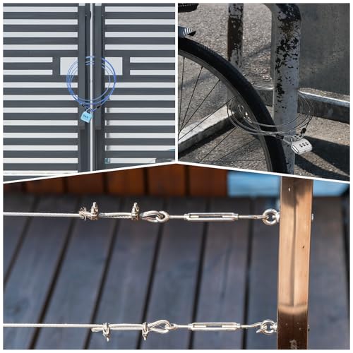 M METERXITY 5-Pack Security Cable Lock, 2FT 4mm PVC Coated Stainless Steel Luggage Lock Wire Rope with Double Loop for Travel/Gate/Bike, Cut-Resistant Braided Steel Cable [Transparent] - color: Transparent, size: 2 FTx4mm