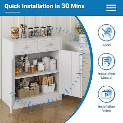Metal Storage Cabinet, 36" Locking Cabinet with 2 Drawers & Shelves - color: White, size: 36"H×32"W×16"D-2Drawer