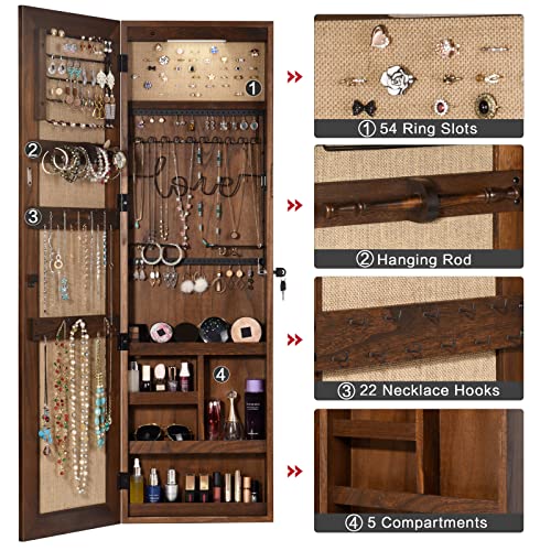 SRIWATANA Dark Brown Jewelry Cabinet with Full Length Mirror, Solid Wood - color: dark brown