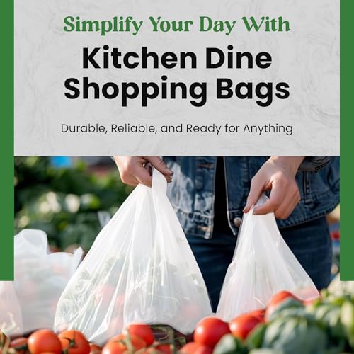 Plastic Bag with Handles | T Shirt Bags | Shopping Bag for Small Business | Recyclable Plastic Grocery | To Go Bags for Food, Groceries & Restaurants | 21" x 11.5", 500-Pack | KitchenDine (500) - size: 500