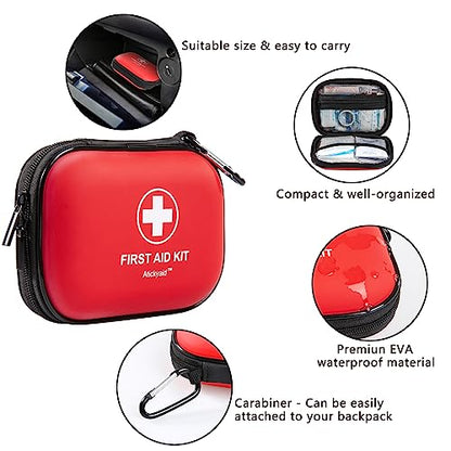 Mini First Aid Kit - 120 Piece Small Waterproof Hard Shell Medical Kit - color: Red