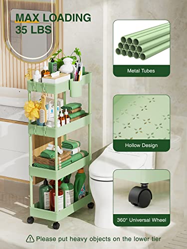 LEHOM Slim Rolling Storage Cart - 4 Tiers Bathroom Organizer Utility Cart - color: Light Bean Green