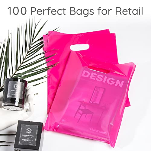Choice Marts 100 Pink Plastic Bags With Handles 9x12 Merchandise Bags - color: Pink