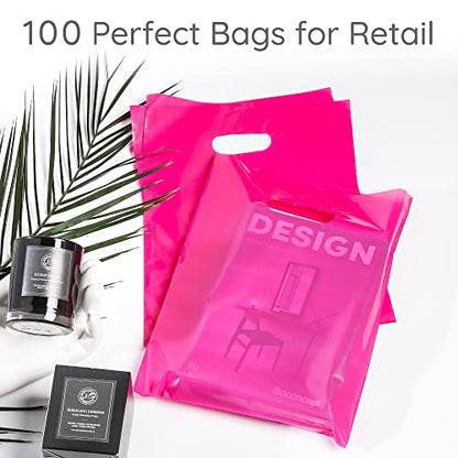 Choice Marts 100 Pink Plastic Bags With Handles 9x12 Merchandise Bags - color: Pink