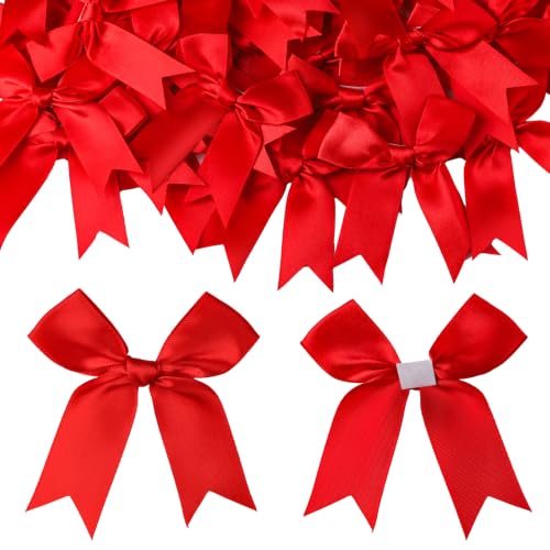 YGDZ Red Bows 3.3 Inch Self Adhesive Ribbon Satin Bow for Crafts, Gift Wrapping - color: Red