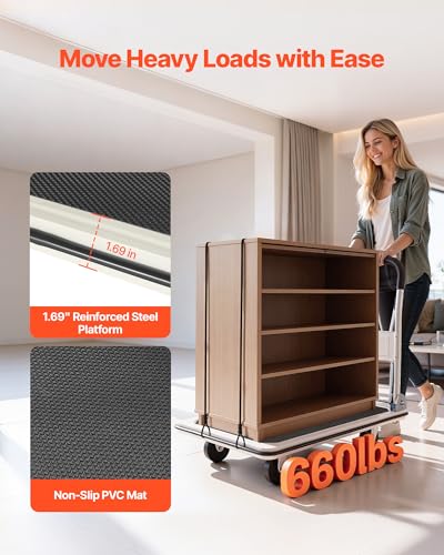 VEVOR Foldable Push Cart Dolly, 660 lbs Load Capacity, Folding Platform Truck with Swivel Wheels, Moving Platform Hand Truck Flatbed Cart, Space Saving Push Handle for Easy Storage 35.4 x 34.3 x 24 in - size: 35.4 x 34.3 x 24.0 in /900 x 870 x 610 mm