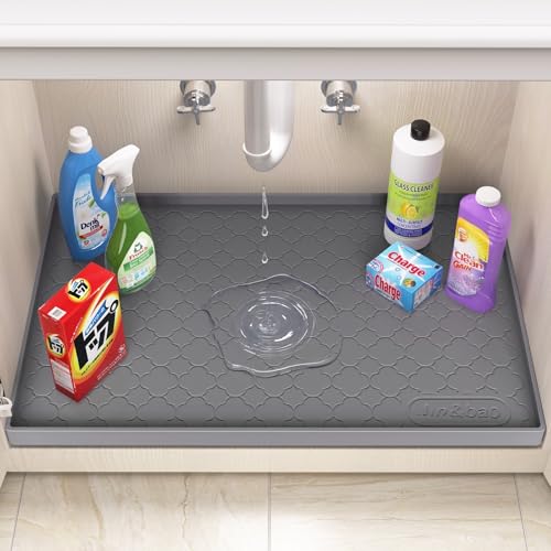 Jin&Bao Under Sink Mat 31" x 22" Waterproof Silicone Cabinet Kitchen Liner - color: Dark Gray, size: 22"w x 31"l