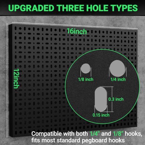 4 Pack Peg Board, 16×12" Black Metal Pegboard Wall Panels for Garage - size: Square