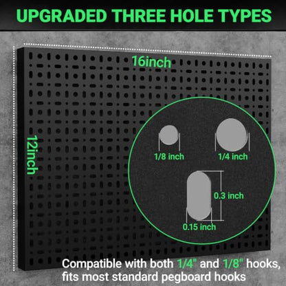 4 Pack Peg Board, 16×12" Black Metal Pegboard Wall Panels for Garage - size: Square