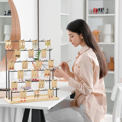 Earring Display for Vendors 6 Tier 42 Hooks Wood Earring Display Rack Holder for Earings Necklaces Rings Bracelets Keychains - color: Black