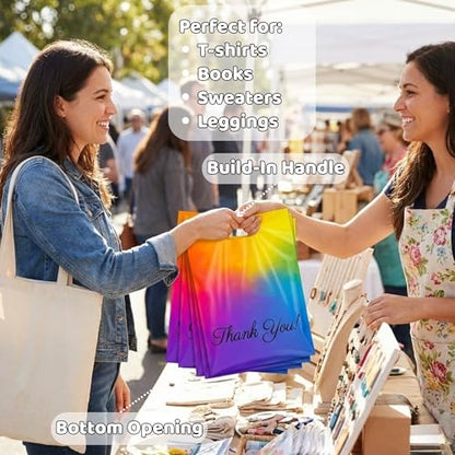 Donyson Rainbow Poly Mailers with Handle, 10x13, 100 Pack, Thank You Bags - color: Rainbow, size: 10x13 (100 Pack)