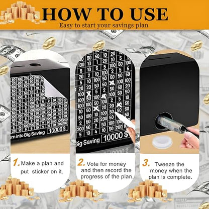 Wooden Reusable Cash Vault Savings Box, Piggy Bank for Adults, Kids, Boys & Girls – $10000 $5000 $4000 $3000 $1000 $800 $500 Target Money Saving Challenge (Black) - color: Black