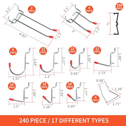 240PCS Pegboard Hooks Assortment, Pegboard Accessories Organizer Kit with Pegboard Bins, Pegboard Cups, 1/8 and 1/4 inch Peg Board Hooks for Hanging Tools, Garage Pegboard Wall Organization - style: 240 Pcs