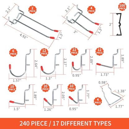 240PCS Pegboard Hooks Assortment, Pegboard Accessories Organizer Kit with Pegboard Bins, Pegboard Cups, 1/8 and 1/4 inch Peg Board Hooks for Hanging Tools, Garage Pegboard Wall Organization - style: 240 Pcs