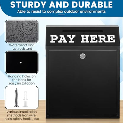 Yaocom Metal Money Cash Box,Black,15 x 12 x 4 Inch - color: Black, size: 15 x 12 x 4 Inch