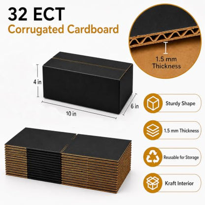 10x6x4 Black Shipping Boxes, Pack of 35 - size: 10"x6"x4"
