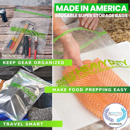 REUSABLE STORAGE BAGS BUNDLE by Smelly Proof - Heavy Duty 5mil, USA Made NO PEVA & BPA FREE Dishwasher-Safe Triple Zip Clear Flat Design - 5 Gallon & 5 Quart Sizes Combo Pack