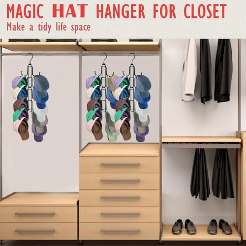 Hat Organizer for Closet: Collapsible Caps Rack with 10 Large Hooks - color: Black