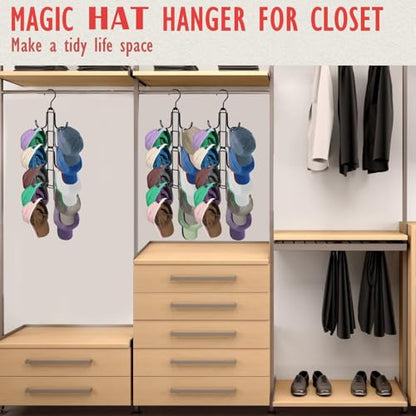 Hat Organizer for Closet: Collapsible Caps Rack with 10 Large Hooks - color: Black
