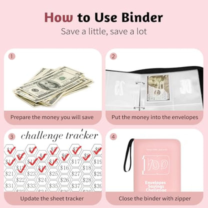 RONMONG 100 Envelopes Challenge Binder, Money Saving Binder, Budget Book - color: Pink Style 1