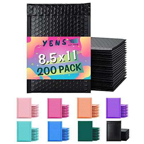 Yens Bulk Black Poly Bubble Mailers 8.5x12 200 Pack Usable 8.5x11 - color: Black, size: 8.5" x 12"