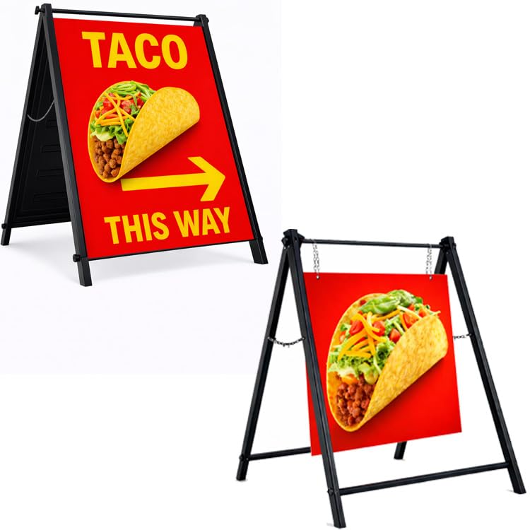 24"x24" Premium Heavy-Duty A-Frame Sign Stand – Holds 2 Insert Boards + 1 Hanging Sign | Weatherproof Sidewalk Sign Holder for Business, Real Estate, Restaurants & Events (STAND ONLY) (1)