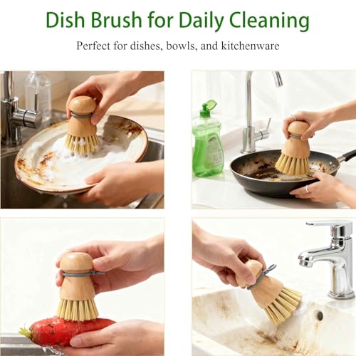 2 Pack Wooden Dish Brush with Soft Rubber Hanging Ring