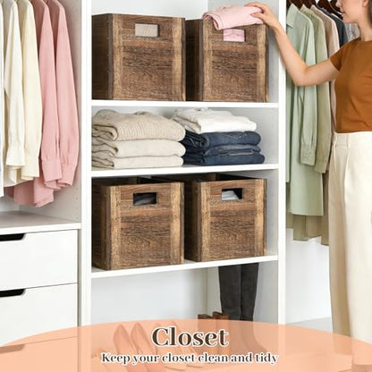 Stackable Wood Box with Carry Handles, Wooden Crates for Storage