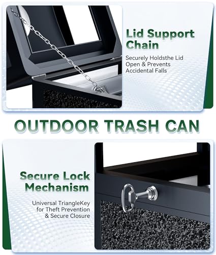 Commercial Outdoor Trash Can 30 Gallon, Heavy Duty Steel Mesh Garbage Bin with Metal Liner 0t1 - color: Black, size: Medium - Square