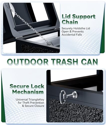 Commercial Outdoor Trash Can 30 Gallon, Heavy Duty Steel Mesh Garbage Bin with Metal Liner 0t1 - color: Black, size: Medium - Square