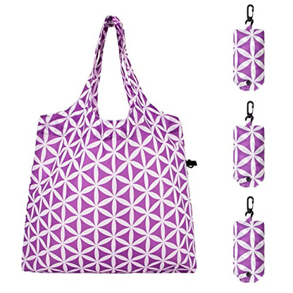 HOLYLUCK Reusable Grocery Bags,Heavy Duty Foldable Shopping Tote Bag (Standard, 3 Purple Geometric Flowers) - color: 3 Purple Geometric Flowers, style: Standard