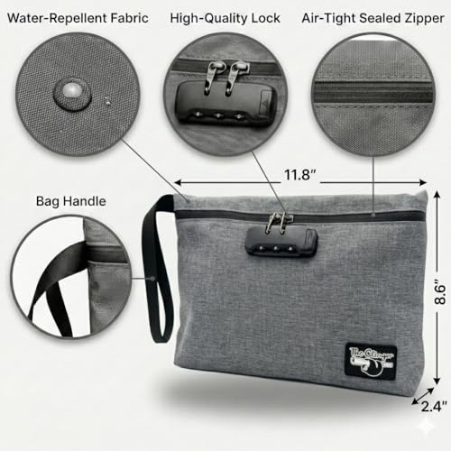 Secure Money Travel Bag with Zipper, Multiple Pockets and Combination Lock Close - color: Gray