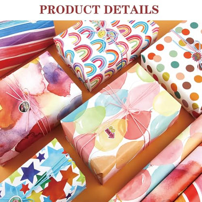 Viadom Birthday Wrapping Paper Roll, Gift Wrap for Boys Girls Kids Women Birthday, Valentines, Mothers day, Graduation, Wedding, Fathers day, Baby Shower, Christmas (17in x 50ft) - color: Colorful Balloon