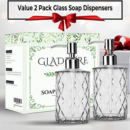 GLADPURE Soap Dispenser, 2 Pack, 12 Oz, Clear Diamond Design Glass
