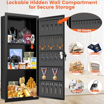 29.53" Tall Wall Safe [ 33% Larger Capacity ] with 2 Removable Shelf & Lock - color: Black, size: 29.53" Tall
