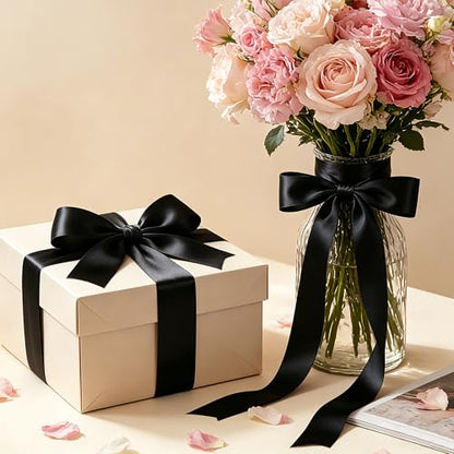 30 Yards 1 in Black Satin Ribbon for Gift Wrapping Graduation Halloween - color: Black, size: 1 inch