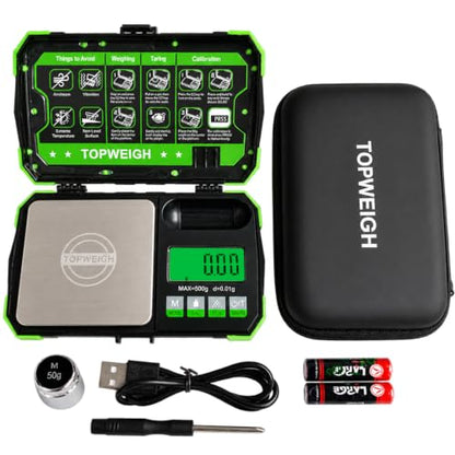 Gram Scale with Zipper Case, 500g x 0.01g,Dual Powered Small Scale - color: Fluorescent Green