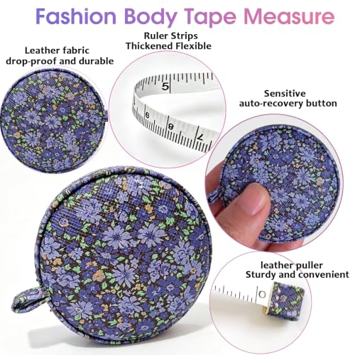 Body Measuring Tape for Body Cloth Tape Measure Fabric Tailors Sewing Medical Measurements TapeLeather Tape Measure Retractable Dual Sided Ruler (Purple Flowers) - color: Purple Flowers